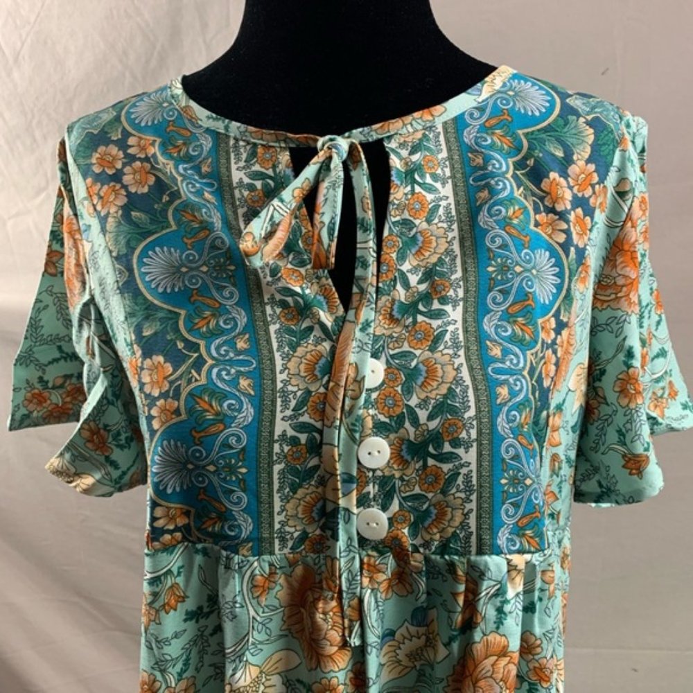 Boho Floral Print Smock Dress - Picture 6 of 6